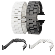 Браслет керамический для Apple Watch Series 3 2 1 42 мм, черный белый ремешок для iWatch с застежкой-бабочкой, керамический браслет для наручных часов 2024 - купить недорого