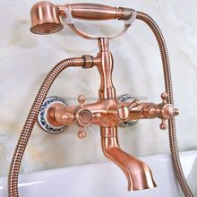 Grifo de bañera de cobre rojo antiguo para teléfono de montaje en pared, mezclador con pulverizador de mano para ducha, Bna338 2024 - compra barato