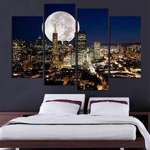 Pintura en lienzo grande Hd de moda, 4 paneles, decoración de pared para el hogar, arte de imágenes de Nueva York, vista de ciudad de noche, cartas de arte, 2017 2024 - compra barato