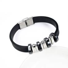 2019 Fashion Jewelry Vintage Black Silicone Bracelets & Bangles Men Simple Stainless Steel Rubber Beads Wristband Bracelet Men 2024 - buy cheap