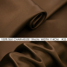 Tela de seda de morera pura para vestido largo, tejido de 100% cm de ancho, 19 m/m, Chocolate, NO 25, 114 2024 - compra barato