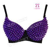 Free Shipping Sexy Women PUNK Purple Plastic Gathers Push Up Spike Stud Rivet Bra Bralet 32 34 36 38 40 B Cup Clubwear Dancewear 2024 - buy cheap