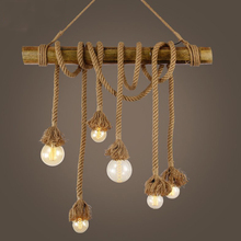 Luz Vintage de cáñamo de bambú para Loft, lámpara colgante de cáñamo para restaurante, Pub, cafetería, sala de estar, E27 2024 - compra barato
