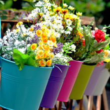 Metal Bucket Flower Hanging Pot Balcony Garden Pots Plant Flower Holders Wall Hanging Metal Bucket Flower Holder with Nail 2024 - buy cheap