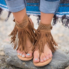 Sandalias bohemias planas con borlas para mujer, zapatos de playa de mujer, calzado informal de verano 2024 - compra barato