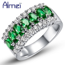 Almei Fashion Rings for Women Female Anel Com Pedra Grande Casamento, Sliver Color Green Stones Ring Crystal Jewelry 2017 J507 2024 - buy cheap