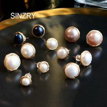 SINZRY-pendientes de tuerca de bobinado de perlas naturales de agua dulce, diseño clásico, pendientes sencillos para mujer, joyería hecha a mano 2024 - compra barato