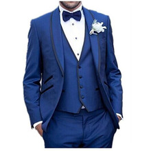 2020 Men's Clothing England Style Men Suit (Jacket+Pants+Vest) Blue Blazer Wedding Suits Slim Fit Tuxedo costume homme mariage 2024 - buy cheap