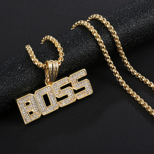 Hip Hop AAA CZ Stone Paved Bling Ice Out Letter BOSS Pendants Necklace for Men Rapper Jewelry Gold Color 2024 - buy cheap