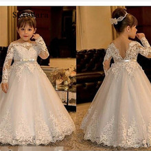 Long Sleeve Off Shoulder Flower Girls Dresses for Wedding Puffy Tulle Lace Kids Princess Party Dress First Communion Gown 2024 - buy cheap