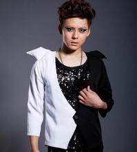 Blazer masculino dança palco, preto branco, slim fit, jaqueta, blazer masculino, customizável 2024 - compre barato
