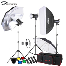 Студийный стробоскоп Godox, световой комплект с подставкой для светильник, зонтиком-отражателем, триггером для вспышки, сумкой на колесиках 2024 - купить недорого