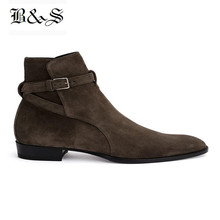 Black& Street Pointed Toe Wyatt Harry MID Buckle Strap Gentle Elegant Men Boots Suede Leather Dress Banquet Chelsea Boots 2024 - buy cheap