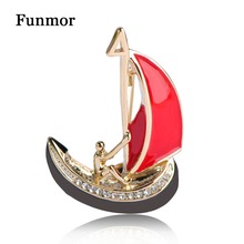 Funmor Red Enamel Ship Brooches Shirt Collar Clip Sailing Club Badge Hijab Pins Decoration Men Figure Boat Sail Shape Brooch 2024 - buy cheap