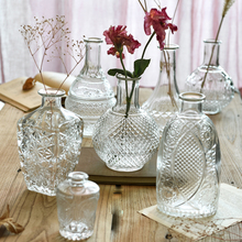 Европейская прозрачная стеклянная ваза, настольные мини-вазы, сухие цветы, композиция, украшение, рельефная Цветочная ваза, украшение для дома 2024 - купить недорого