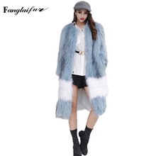 Ftangaiur 2021 Winter Women Import Fox Fur Coat Turn-Down Collar Patchwork Slim Fox Fur Coats Women's Real X-Long Fox Fur Coats 2024 - buy cheap