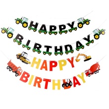 Lumberjack Farm Happy Birthday Banner Pennant Bulldozer Truck Excavator Garland for Construction Vehicle Theme Boys Party 2024 - buy cheap