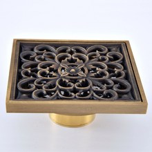 Antique Brass Vintage Carved Flower Pattern Bathroom Shower Drain 4" Square Floor Drain Waste Grates Bathroom Accessory mhr078 2024 - buy cheap