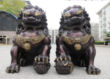 Bi002169 chinês bronze vermelho cobre feng shui maior porta guarda fu foo cachorro leão par 2024 - compre barato