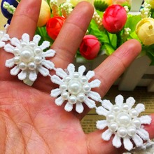 10x White Daisy Pearl Beaded Flower Embroidered Lace Trim Applique Trimming Ribbon Fabric Sewing Craft Handmade Wedding Decor 2024 - buy cheap