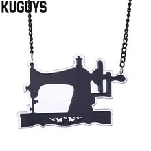 KUGUYS Vintage Sewing Machine Pendant Necklaces for Women Black Acrylic Large Necklace Sweater Chain Trendy Jewelry Accessories 2024 - buy cheap