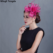 Головной убор Mingli Tengda из Натуральной Конопли, модная вечерняя Свадебная шляпа BiBi, свадебная шляпа из пряжи, свадебная шляпа, розово-красные льняные шапки 2024 - купить недорого