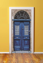 Mural de porta azul antigo 3d, adesivo de porta, decoração, mural de parede, foto, adesivo, porta autoadesiva 2024 - compre barato