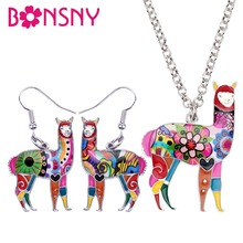 Bonsny brincos de esmalte alpaca, conjunto de joias com pingente de corrente e bijuterias de animais fofos de liga metálica 2024 - compre barato