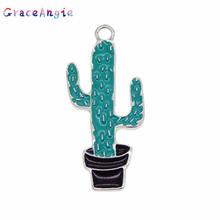 GraceAngie White K Color 4pcs/pack Zinc Alloy Color Drop Oil Potted Plant Cactus Pendant Jewelry Accessories Cactus Charm 2024 - buy cheap