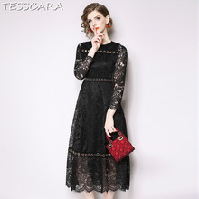 TESSCARA Women Autumn Elegant Lace Dress Festa Female High Quality Vintage Designer Vestidos Retro Office Long Party Robe Femme 2024 - buy cheap