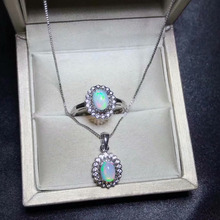 Natural Multicolor opal Ring Pendant Natural Gemstone Jewelry Set S925 Silver Fashion round Wedding dress Women party gift fine 2024 - buy cheap