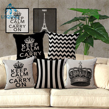 Cushion Cover Keep Calm Carry On Polyester Eiffel Tower Crown Black White Stripe Printed Home Decorative Pillow Cover 2024 - buy cheap