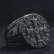 Unisex Saint Benedict of Nursia CSPB CSSML NDSMD Men 316L Stainless Steel Black Ring Newest 2024 - buy cheap