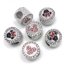 Free Shipping new 20pcs high quality Mickey & Minnie big hole beads rhinestone bracelet charms fit for European bracelet DIY 2024 - buy cheap