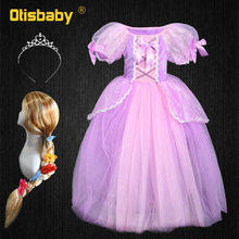 Vestido de Rapunzel para niñas, disfraz de Rapunzel, peluca de pelo amarillo trenzado, para fiesta de Halloween y Navidad 2024 - compra barato