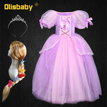 Children's Christmas Halloween Party Girls Rapunzel Dress   Child The Tangled Cosplay Costumes  Rapunzel Wig Yellow Braid Hair 2024 - buy cheap