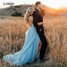 LORIE Simple Wedding Dresses Sky Blue Chiffon Princess Beach Wedding Gowns Sexy Open Back Spaghetti Straps Country Princess Gown 2024 - buy cheap