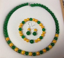 Jewelry Shell Pearl Green STONE necklace Bracelet Earrings Set >  plated watch wholesale Quartz jade CZ crystal 2024 - buy cheap