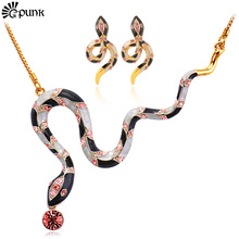 Women Jewelry Sets Fashion Big Snake Pendant Necklace yellow Gold color Clear Austrian Rhinestone Earrings Wholesale S5537 2024 - buy cheap