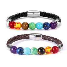 8mm 7 Chakra Stone Bracelets for Women Men Buddha Bless Healing Balance Beads Reiki Buddha Prayer Leather Rope Bracelet Jewelry 2024 - buy cheap