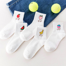 Lote de 5 pares de calcetines tobilleros de algodón para mujer, de estilo japonés, con fruta bonita, color blanco, para verano 2024 - compra barato