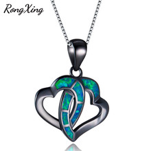 RongXing-collares con doble Corazón de ópalo de Fuego Azul para mujer, collares rellenos de Oro Negro Vintage, joyería de moda NL0118 2024 - compra barato