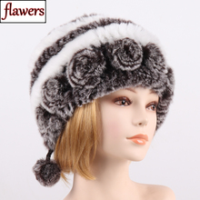 Winter Fashion Women Real Rex Rabbit Fur Hats Ne'w Lady Knitting 100% Natural Warm Soft Real Rex Rabbit Fur Cap Wholesale Retail 2024 - buy cheap