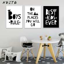 Póster de lona en blanco y negro para niños, Impresión de regla para dormitorio infantil, pintura de arte de pared minimalista, nórdico para niños, decoración para dormitorio de bebé 2024 - compra barato