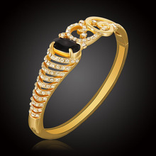 Erluer pulseiras femininas dubai, pulseiras de cor dourada, com strass de cristal austríaco preto, moda africana para casamento 2024 - compre barato
