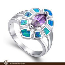 Novo! Vintage em jóias de moda azul fogo opala com quartzo roxo 925 prata esterlina anel feminino rp0011 2024 - compre barato