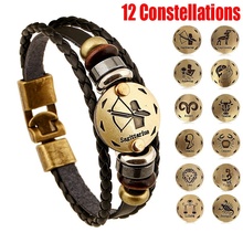 2018 New Fashion 12 Constellations Bracelet Jewelry Leather Bracelet Men Casual Personality Zodiac Signs Punk Jewelry 2024 - buy cheap