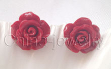 Hot sale Free Shipping 5PCS >>>>>Beautiful 12mm red coral flower earring - silver plated stud 2024 - buy cheap