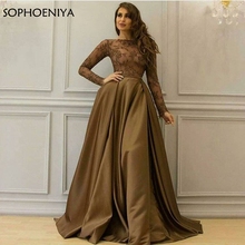 New Arrival High Neck Long sleeve evening dress Dubai Kaftan Evening gowns A-Line Formal dress vestido de noche largo 2024 - buy cheap