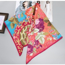 Шелковая шаль с цветочным принтом, 35 дюймов, 100% твил, модная женская шаль, хиджаб, большой квадратный шелковый шарф 2024 - купить недорого